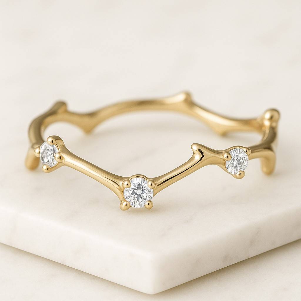 Round Chevron Diamond Ring Solid Gold Pointed Ring Dainty Diamond Ring