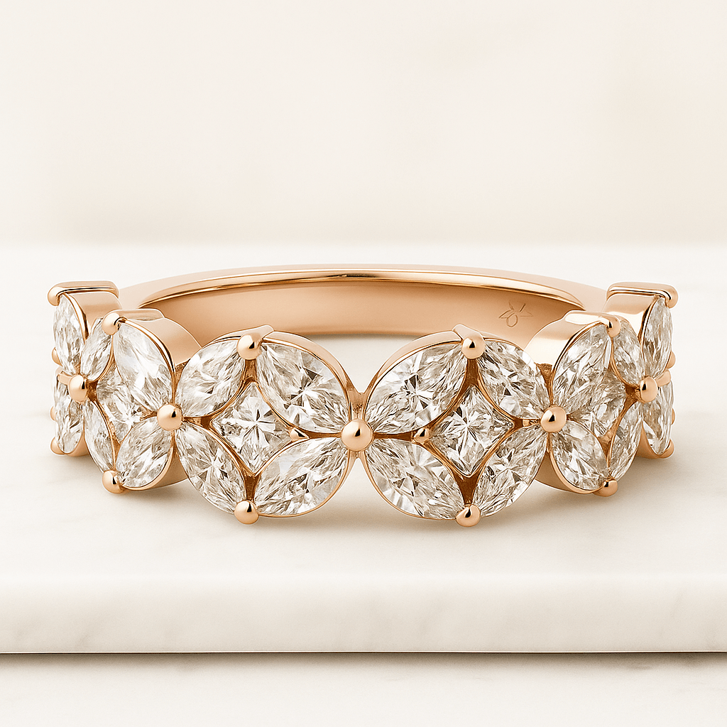 Solid Gold Lotus Ring Flower Diamond Ring IGI Lab Grown Diamond Ring Vintage Promise Gifts