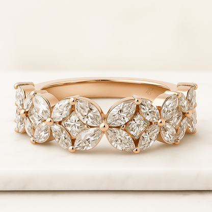 Solid Gold Lotus Ring Flower Diamond Ring IGI Lab Grown Diamond Ring Vintage Promise Gifts