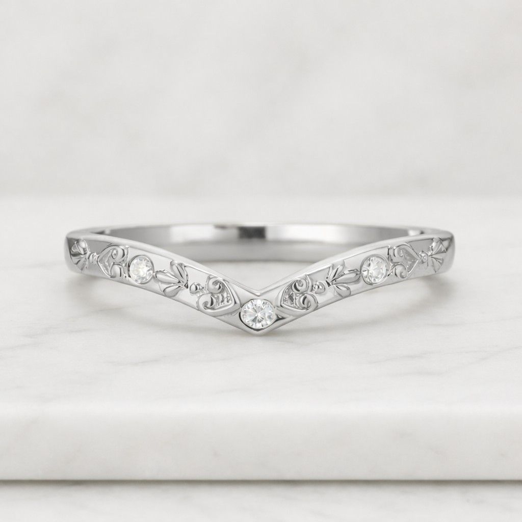lab grown diamond chevron wedding band ring