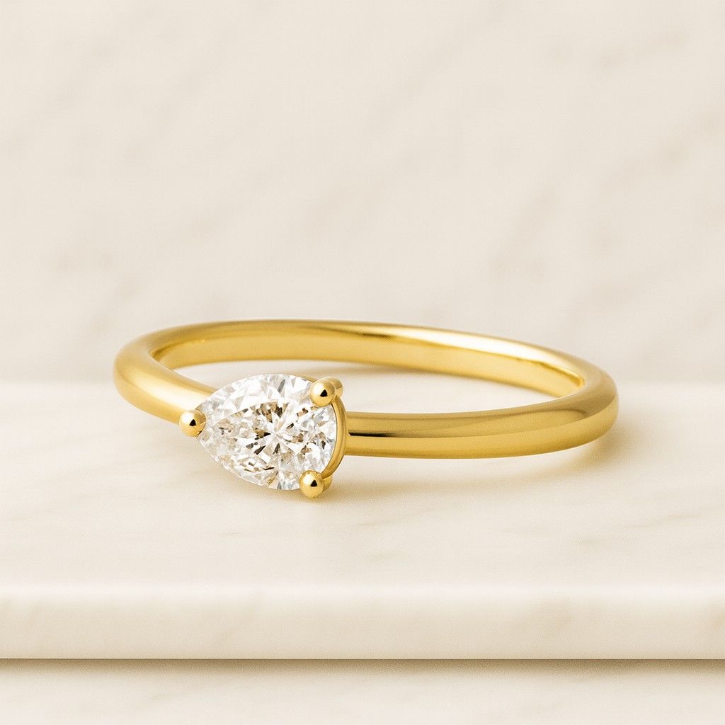 White gold ring Marquise ring wedding ring promise ring  V Prong Tapered Band Engagement Ring Set Genuine Lab Grown Diamond Rings