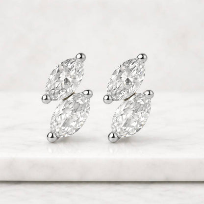 Unique 2 Marquise Diamond Toi Et Moi Stud Two Stone Modern Bridal Wedding Minimalist Stud Unique 14k 18k Real Gold Lab Grown Diamond Earring
