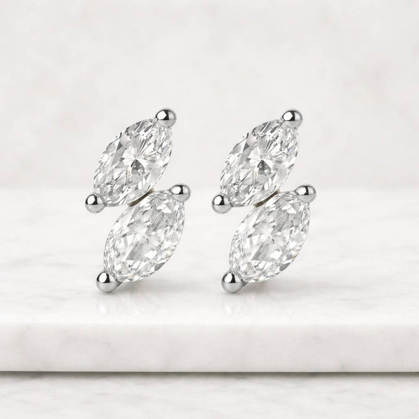 Unique 2 Marquise Diamond Toi Et Moi Stud Two Stone Modern Bridal Wedding Minimalist Stud Unique 14k 18k Real Gold Lab Grown Diamond Earring
