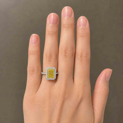 Unique 4 CT Radiant Cut Hidden Halo Lab Grown Diamond Engagement Ring 14K Solid Gold Pave Set Diamond Band Wedding Ring For Her
