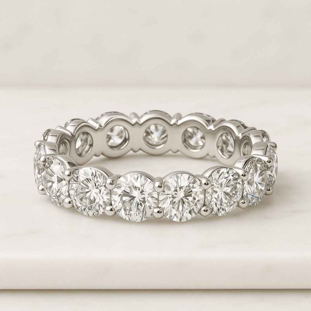 Unique Anniversary Ring for Wife Best Birthday Gift Round Cut Lab Grown Diamond Eternity Band 14K Gold Stackable Full Eternity Wedding Ring