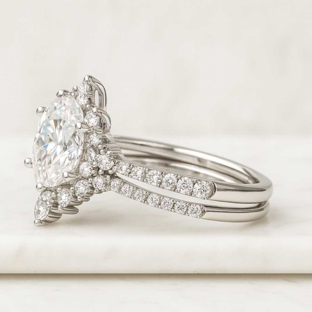 Unique Bridal Set Ring for Her Marquise Cluster Ring Chevron Engagement Ring Set IGI Certified Marquise Ring