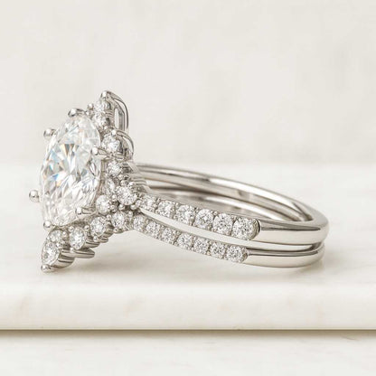 Unique Bridal Set Ring for Her Marquise Cluster Ring Chevron Engagement Ring Set IGI Certified Marquise Ring