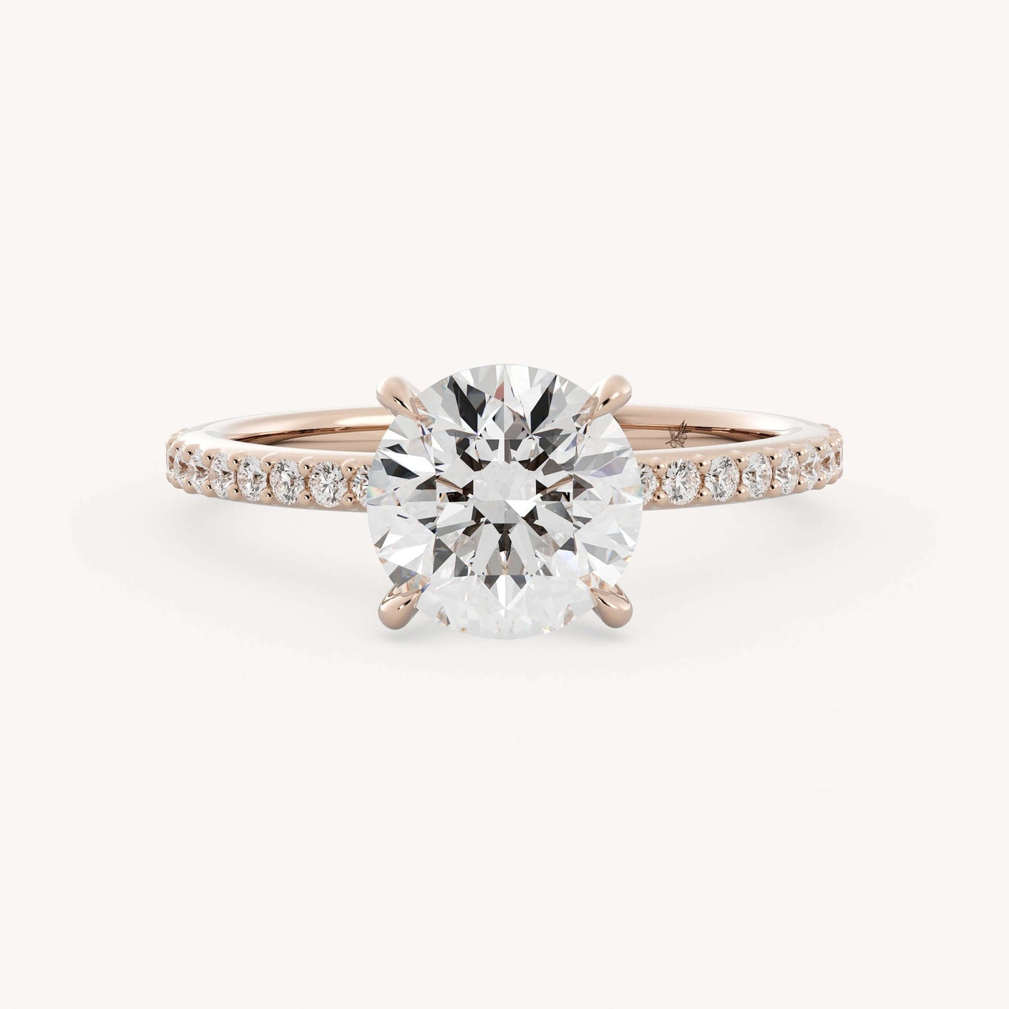 Unique Design 4 Prong Diamond Engagement Ring, Pave With Accent Diamond Ring