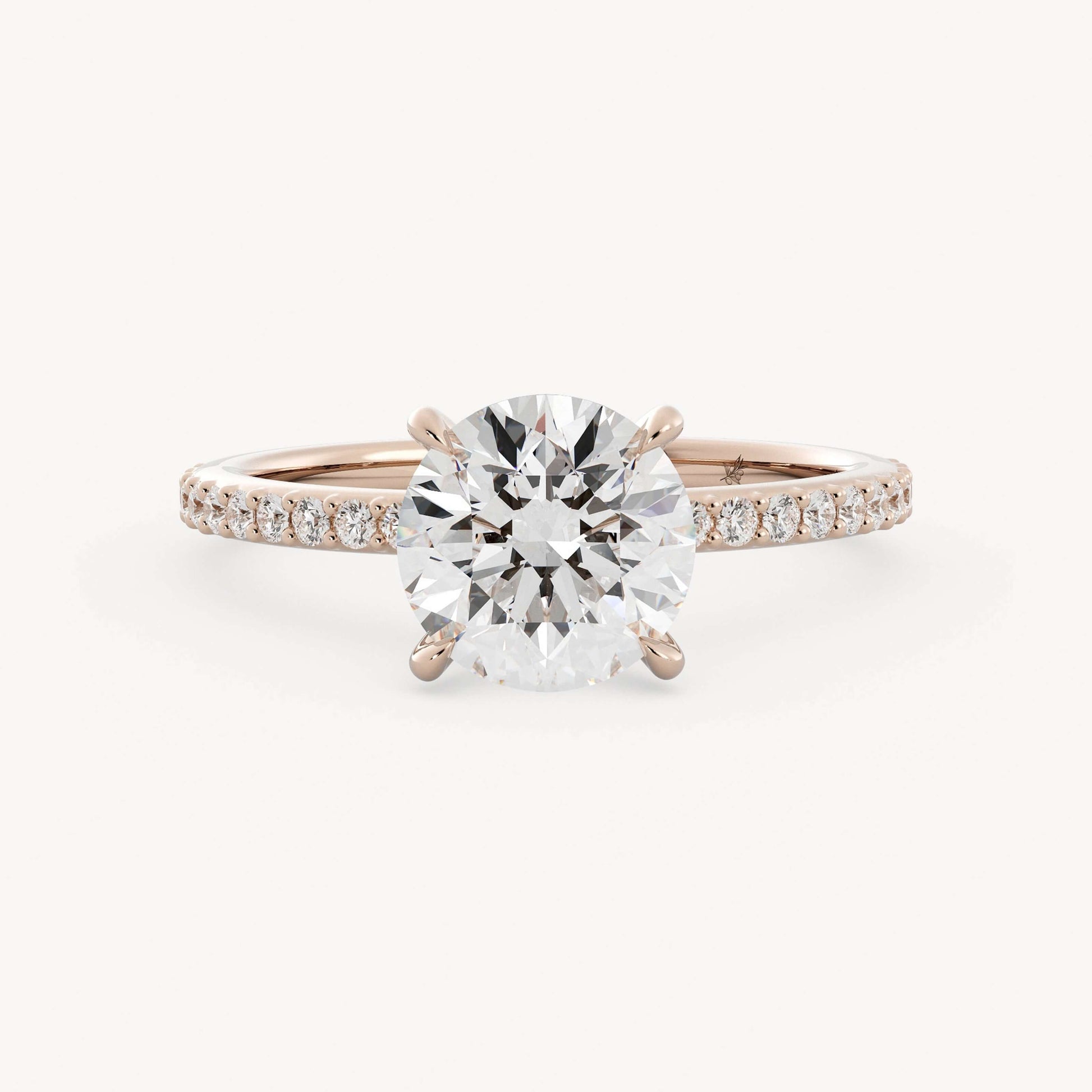 Unique Design 4 Prong Diamond Engagement Ring, Pave With Accent Diamond Ring