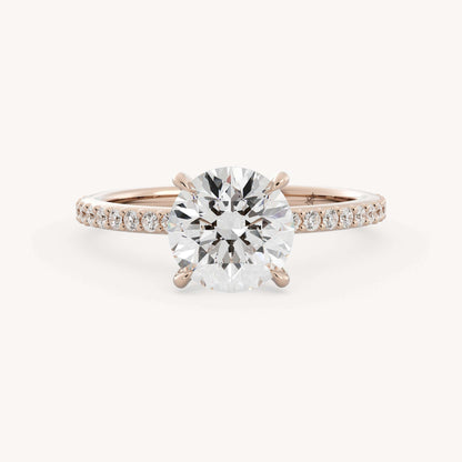 Unique Design 4 Prong Diamond Engagement Ring, Pave With Accent Diamond Ring