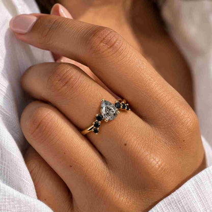 Unique Double Curved Wedding Band Baguette Black Onyx Quartz Ring