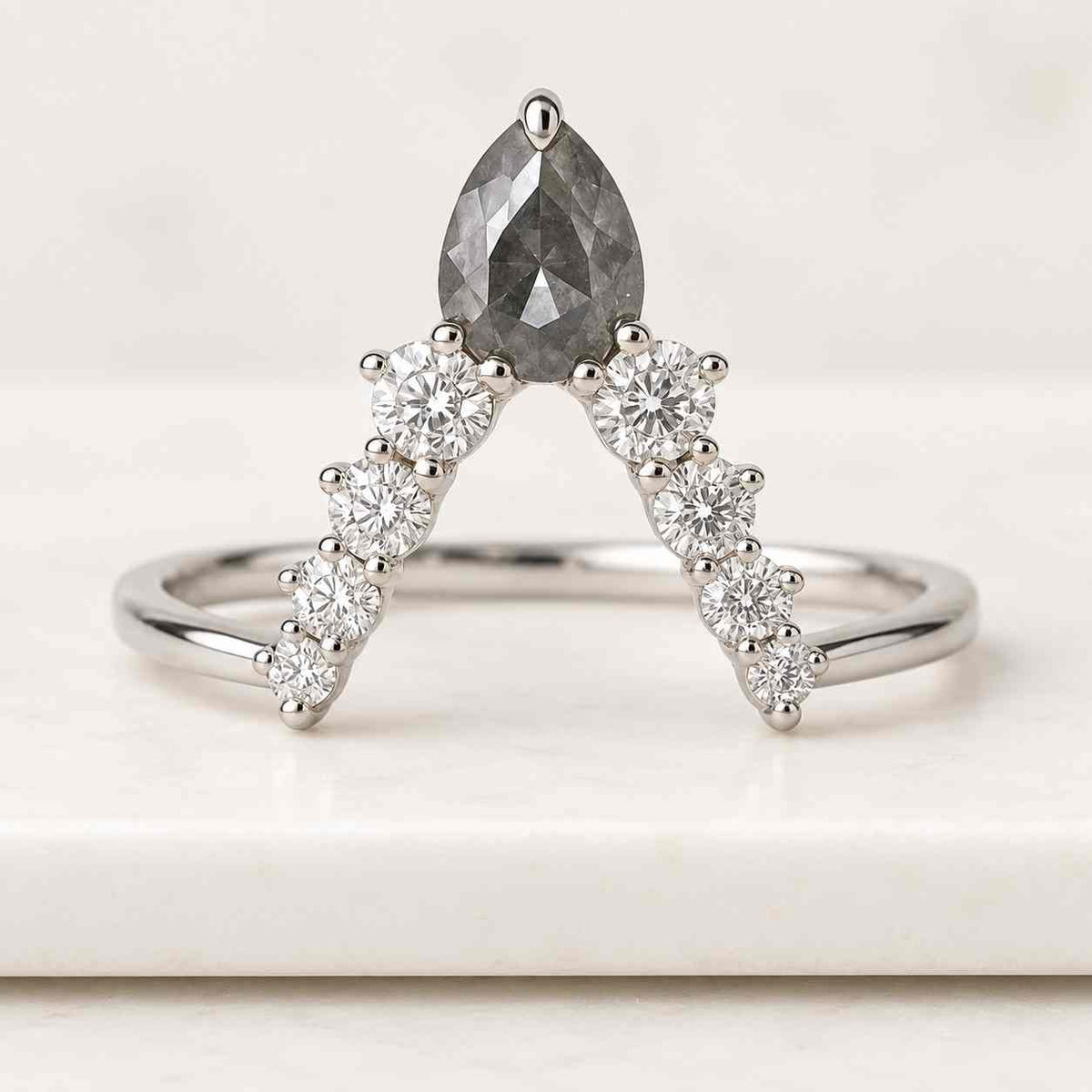 unique double curved wedding band baguette black onyx quartz ring diamond bridal band 