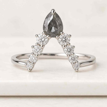 Unique Double Curved Wedding Band Baguette Black Onyx Quartz Ring Diamond Bridal Band 