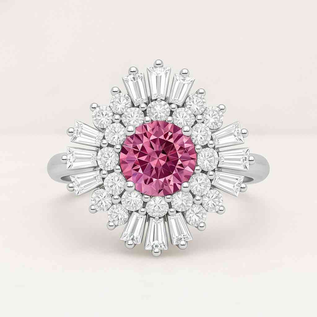 Unique Double Halo Wedding Ring 14K Gold Anniversary Ring For Her