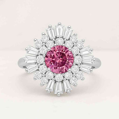 Unique Double Halo Wedding Ring 14K Gold Anniversary Ring For Her