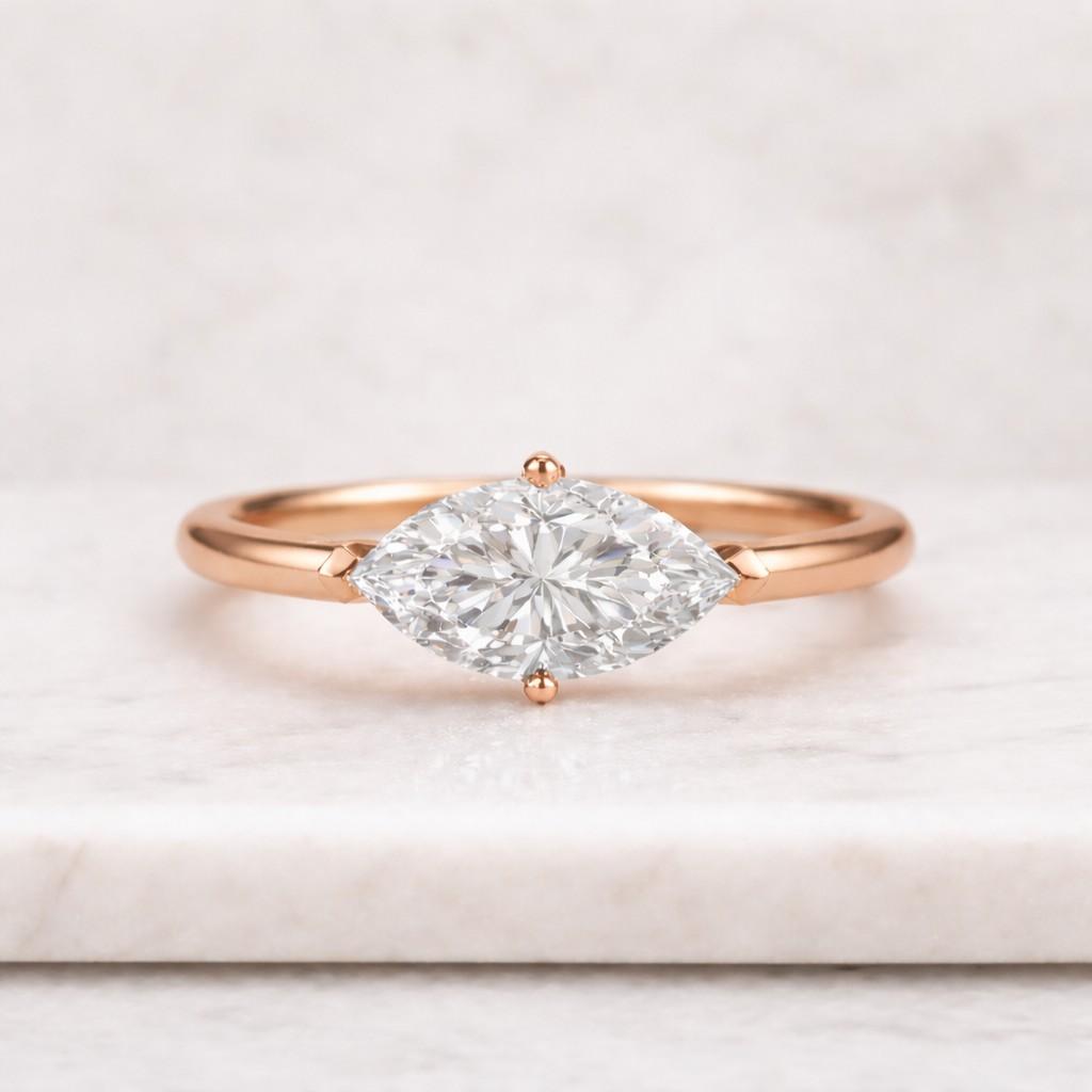 Unique East West Marquise CZ Travel Ring, Minimalist Solitaire Engagement Ring, Vacation Replacement Ring, Dainty East West Marquise Ring
