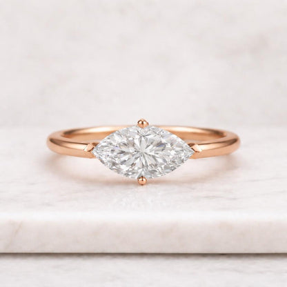 Unique East West Marquise CZ Travel Ring, Minimalist Solitaire Engagement Ring, Vacation Replacement Ring, Dainty East West Marquise Ring

