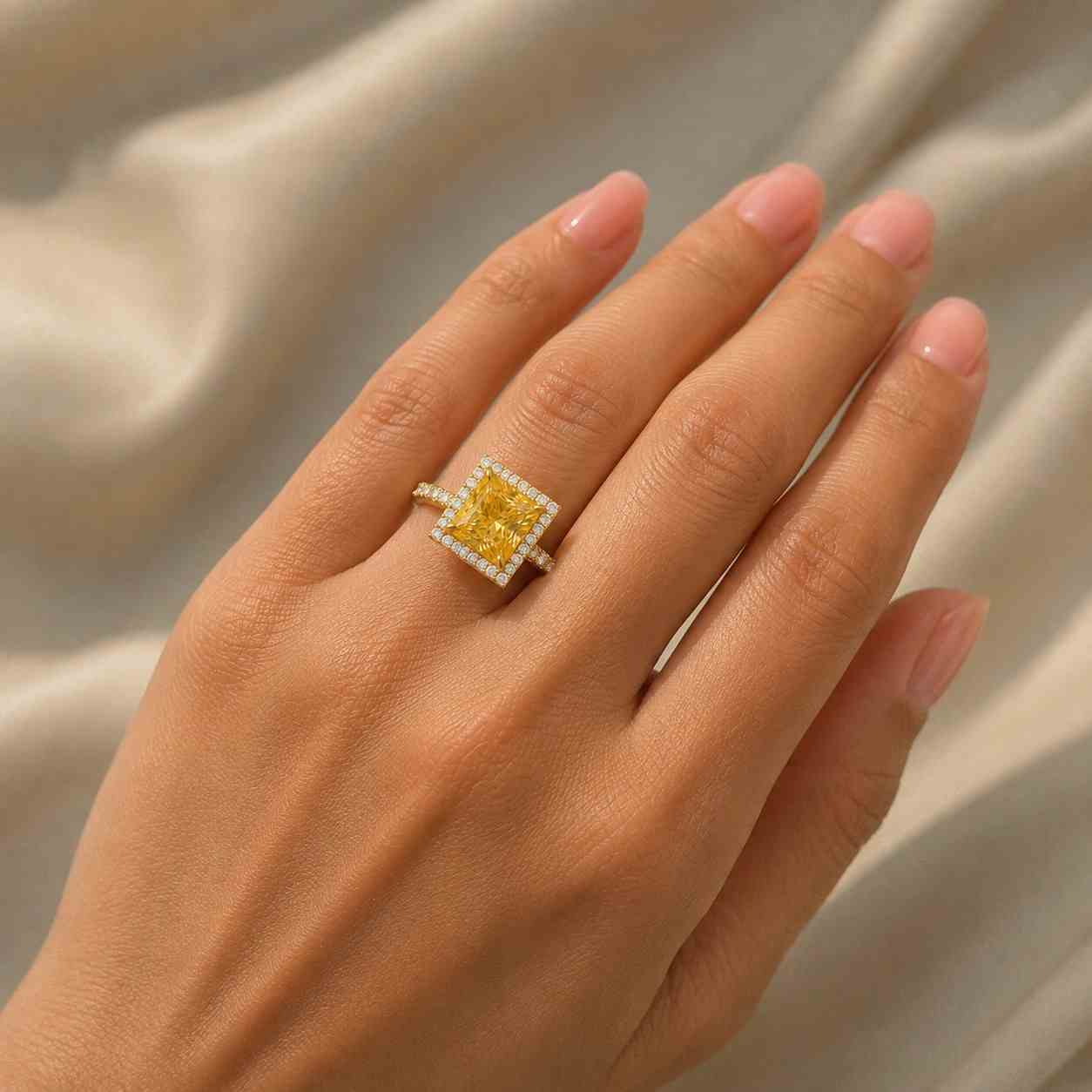 Unique Engagement Ring Genuine Lab Diamond Ring Halo Princess Cut Diamond Ring Ring for Anniversary Gift High Cathedral 4 Claw Pave Setting
