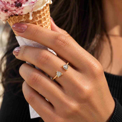 Unique Open Cuff Adjustable Wedding Band, Trillion Cut Lab Grown Diamond Ring, Vintage Bezel set Signet Band, 14K Gold Wide Stackable Band