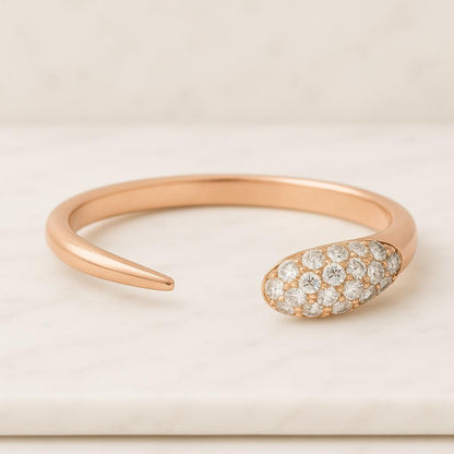 Unique Open Wedding Band Ring For Bridal Thin Minimalist Stacking Ring 14k Pave Lab Grown Diamond Open Cuff Claw Diamond Ring Gift For Her