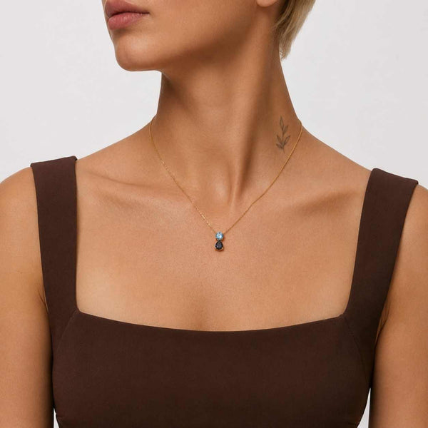 Unique Pear Cut Natural Aquamarine Necklace Art Deco Blue Sapphire Two Stone Pendant Minimalist 14k White Gold 925 Sterling Silver Necklace
