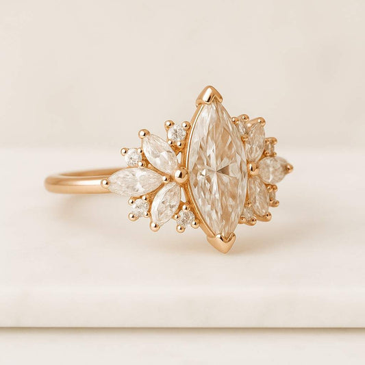 Unique Proposal Ring for Her Six Claw Prong Setting Ring Gifts Marquise Diamond Engagement Ring Genuine Lab Grown Diamond Anniversary Ring