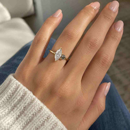 Unique Salt and Pepper Diamond Wedding Ring Gold Moissanite Curved Wedding Band Birthstone Ring Stacking Matching Promise Rings for Women