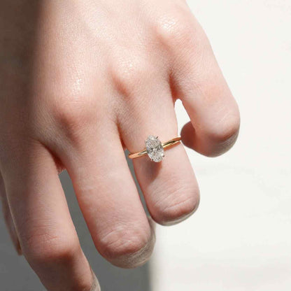 Unique Solitaire Moval Cut Diamond Ring, Solitaire Double Claw Prong Engagement Ring, 14K Gold 3.5CT IGI Certified Moval Cut Lab Grown Ring
