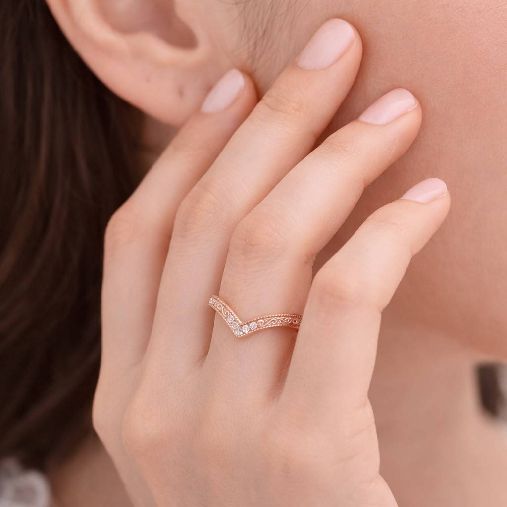 unique leaf curved wedding bands women 14k gold ring hand engraved moissanite matching band stackable band anniversary promise wedding ring

