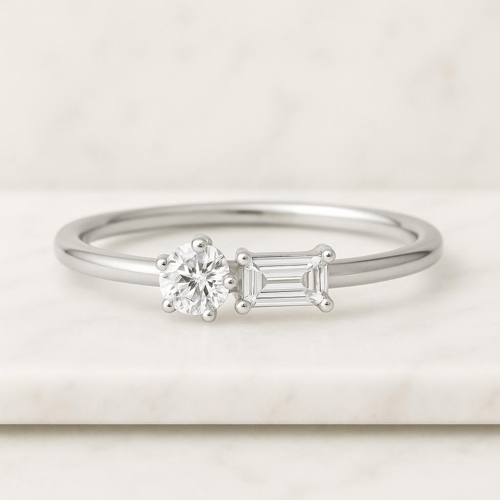 unique three stone engagement ring 1.5 ct round cut moissanite wedding ring round with baguette solitaire diamond ring gift for women