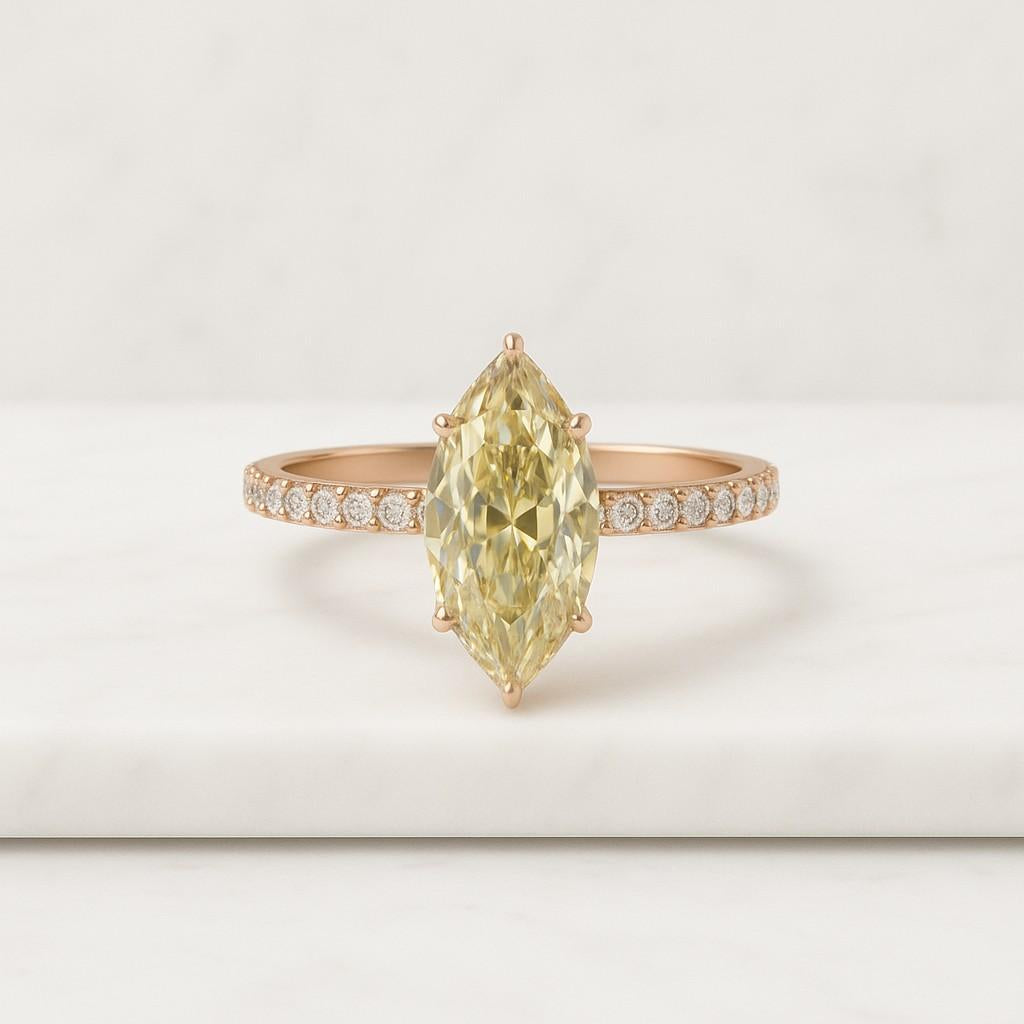 Unique Wedding Anniversary Ring For Her Promise Ring Marquise Lab Grown Diamond Ring Vivid Yellow Gold Engagement Ring