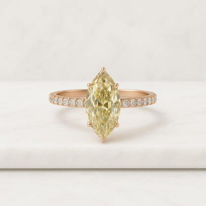 Unique Wedding Anniversary Ring For Her Promise Ring Marquise Lab Grown Diamond Ring Vivid Yellow Gold Engagement Ring