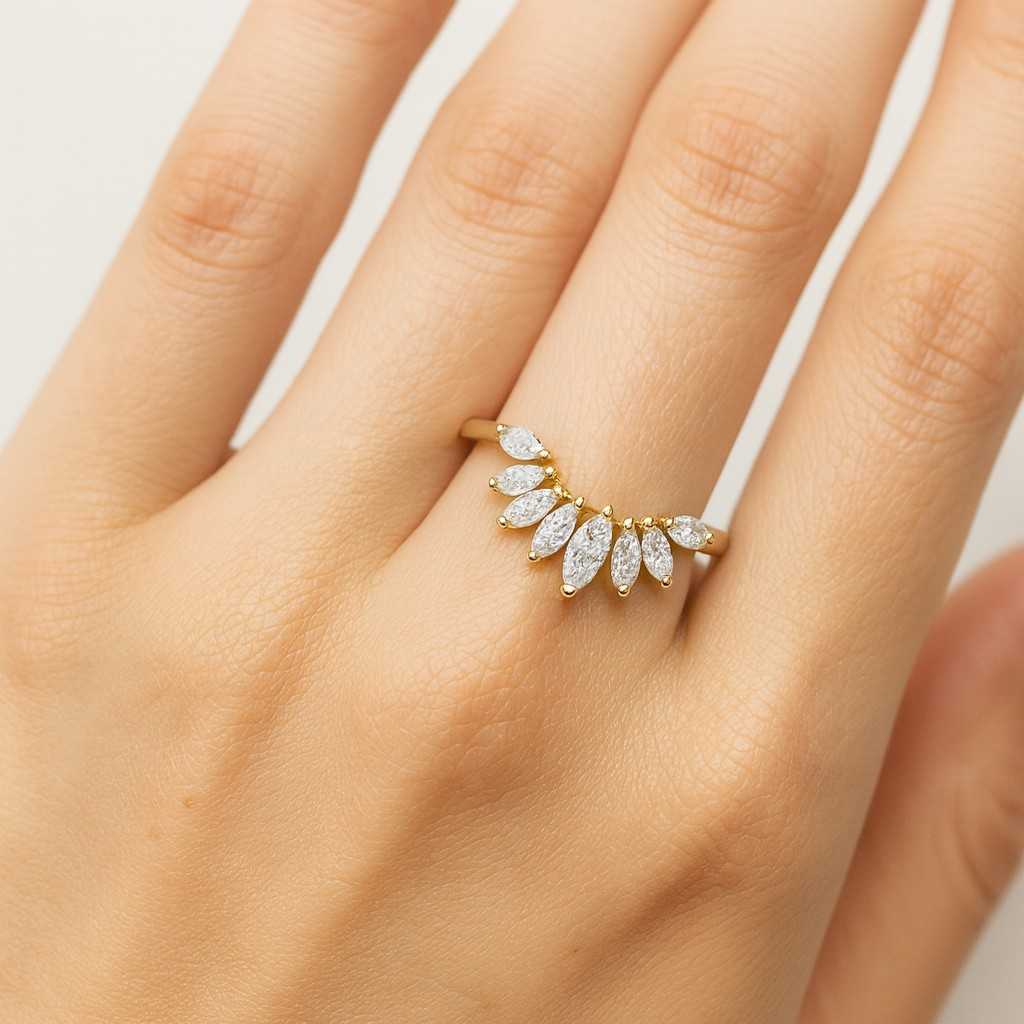 Unique Wedding Ring Women Half Eternity Band Bridal Anniversary Ring Marquise Engagement Ring Set 1 Carat IGI Certified Ring with Matching Band Lab Grown Diamond Bridal Set for Her Anniversary Rings for Women