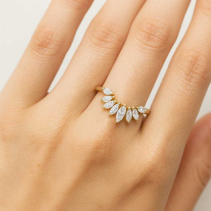 Unique Wedding Ring Women Half Eternity Band Bridal Anniversary Ring Marquise Engagement Ring Set 1 Carat IGI Certified Ring with Matching Band Lab Grown Diamond Bridal Set for Her Anniversary Rings for Women