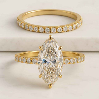 Unique Wedding Ring Women Half Eternity Band Bridal Anniversary Ring Marquise Engagement Ring Set Solitaire Marquise Ring with Matching Band