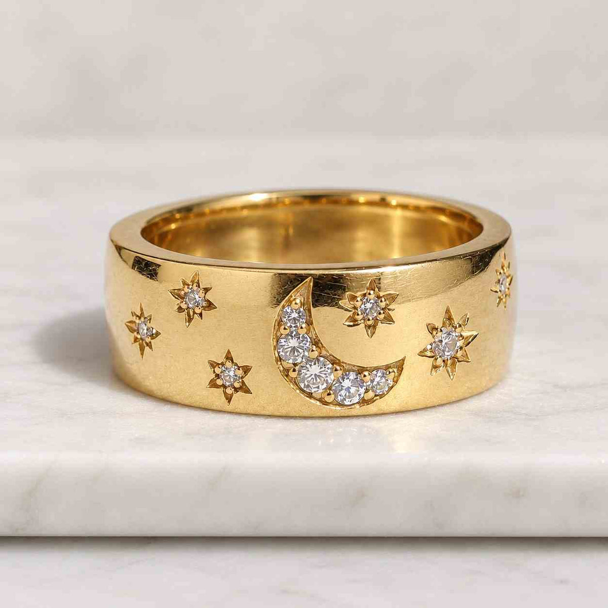 unique yellow gold men wedding band, diamond star design wedding ring, unisex stacking ring, his and hers ring, anniversary rings for men
