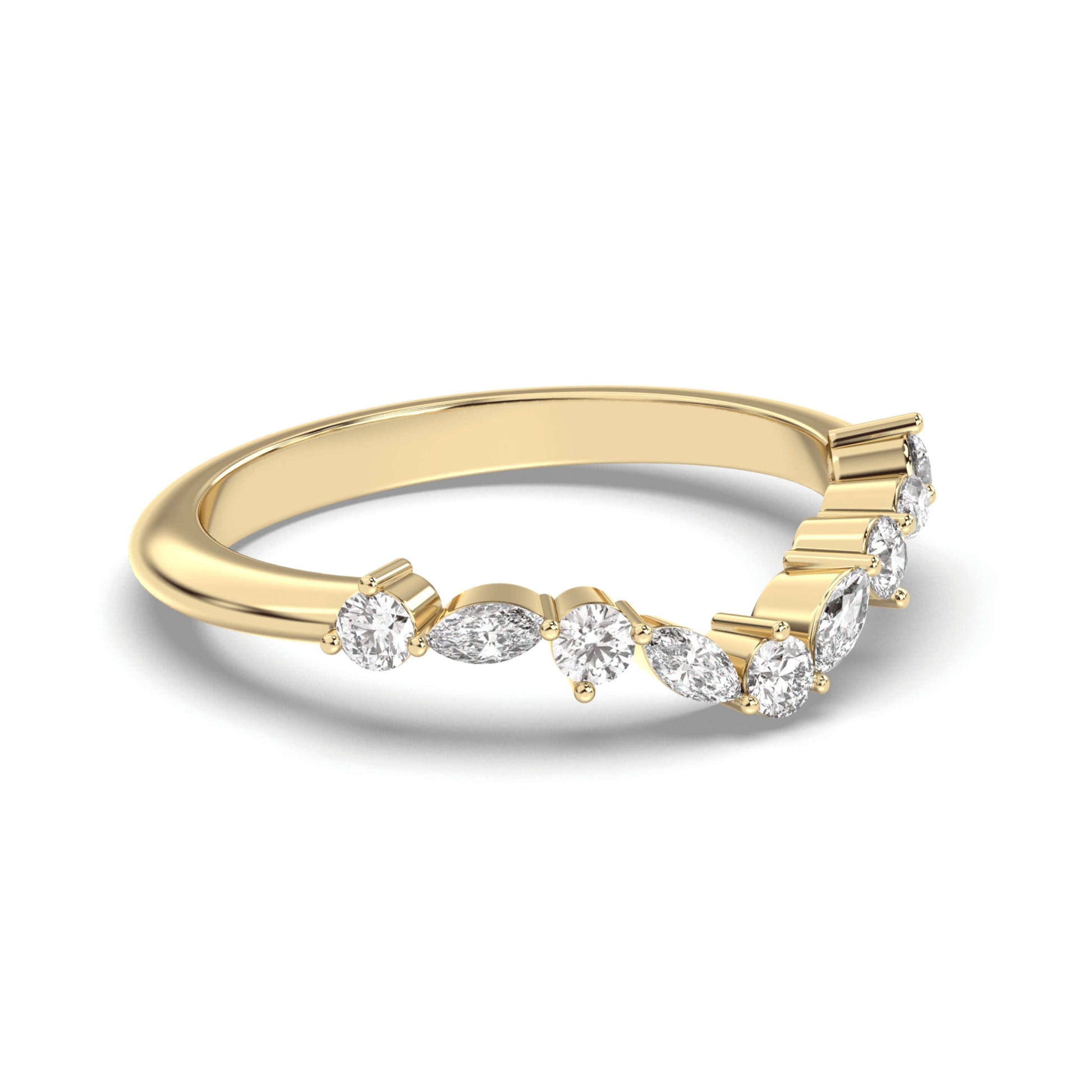 V Shaped Chevron Stackable Band With Marquise diamond