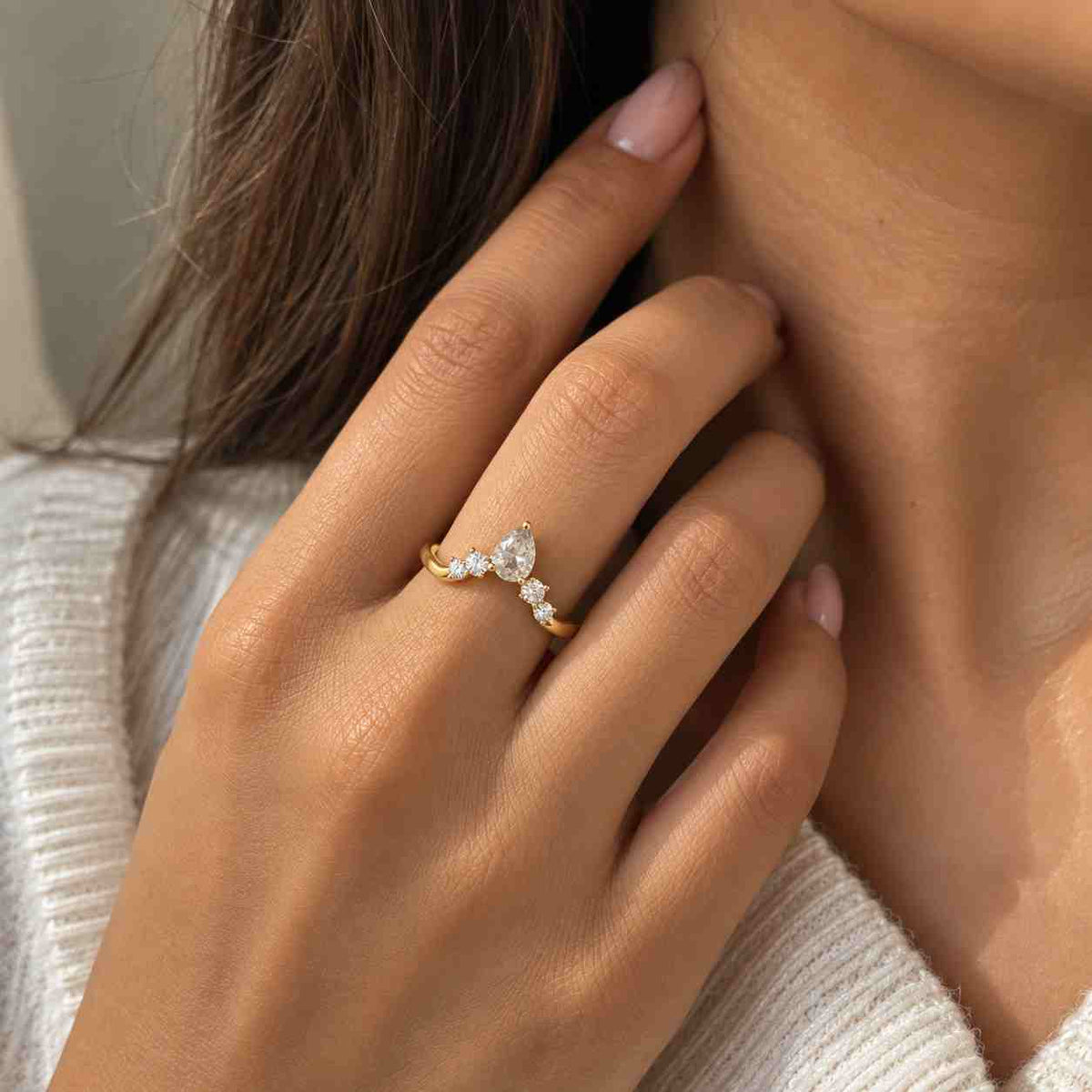 v shaped chevron wedding band, 0.28 tw pear and round lab grown diamond band, half eternity stackable band, curved band, anniv