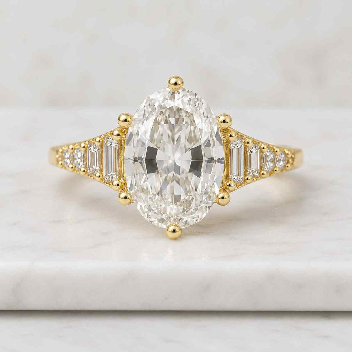 Vintage-Inspired Marquise Lab Diamond Engagement Ring, Tulip Set Hidden Halo Solitaire Ring, 14K Yellow Gold Promise Stackable Bridal Ring
