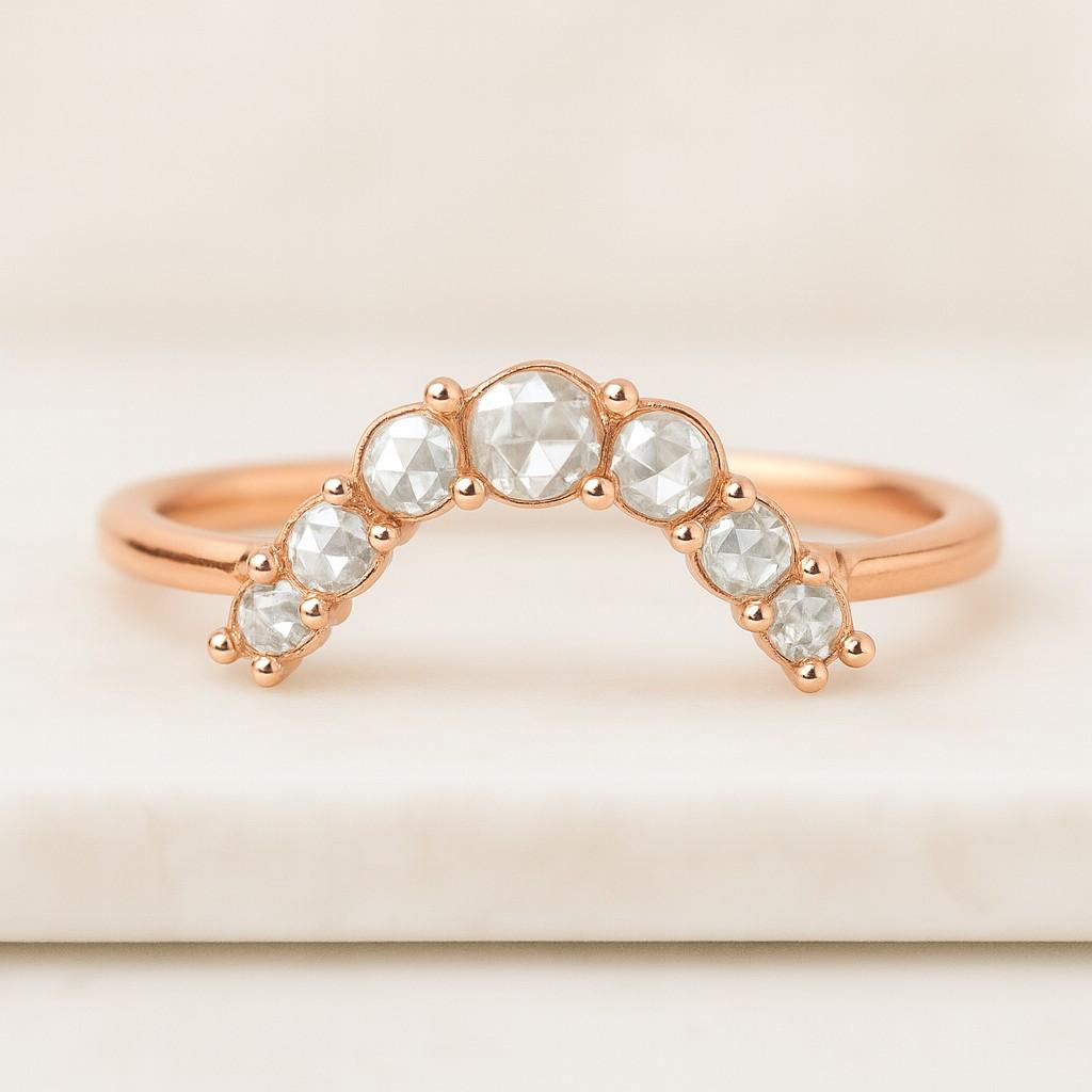 Vintage Diamond wedding band rose gold curved wedding band Round cut moissanite matching band Stacking Band Unique Anniversary ring