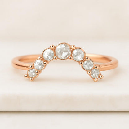 Vintage Diamond wedding band rose gold curved wedding band Round cut moissanite matching band Stacking Band Unique Anniversary ring