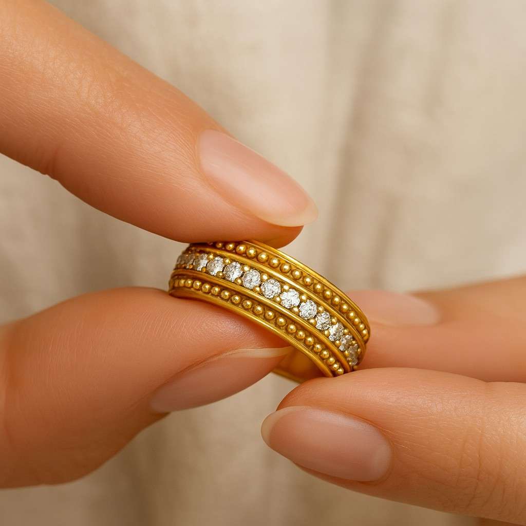 Vintage Milgrain Band Comfirt Fit Ring Half Eternity Minimalist Wedding Ring Gold Bridal Ring, Gift For Her