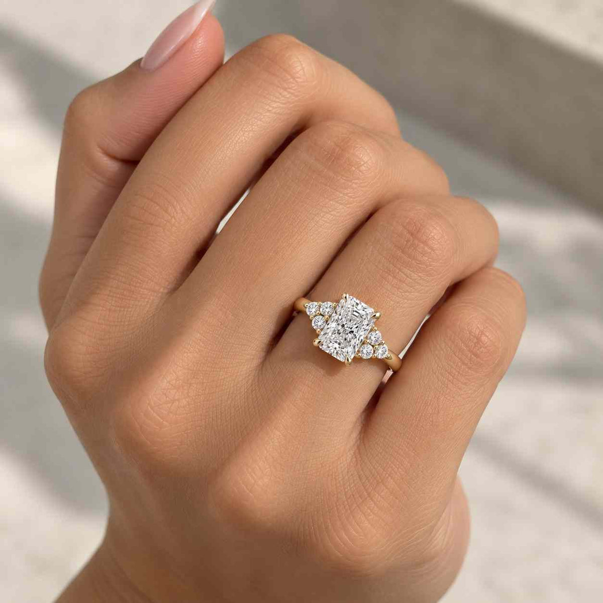 Real Lab Grown Diamond Engagement Ring IGI Certified Diamond Proposal Ring Radiant Cut Diamond Ring 5 Stone Ring for Her Solitaire Ring