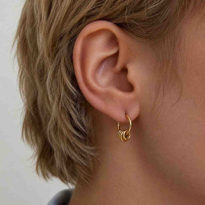 Vintage 14K Yellow Gold Hoop Earrings - Unique Estate Multi Row Twist Huggie Setting