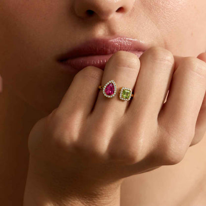 Vintage 14k Gold Peridot Wedding Band: Marquise Cluster Diamond Ring
