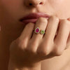 Open Cuff Ring with Pink Tourmaline, Peridot and Diamond Halo