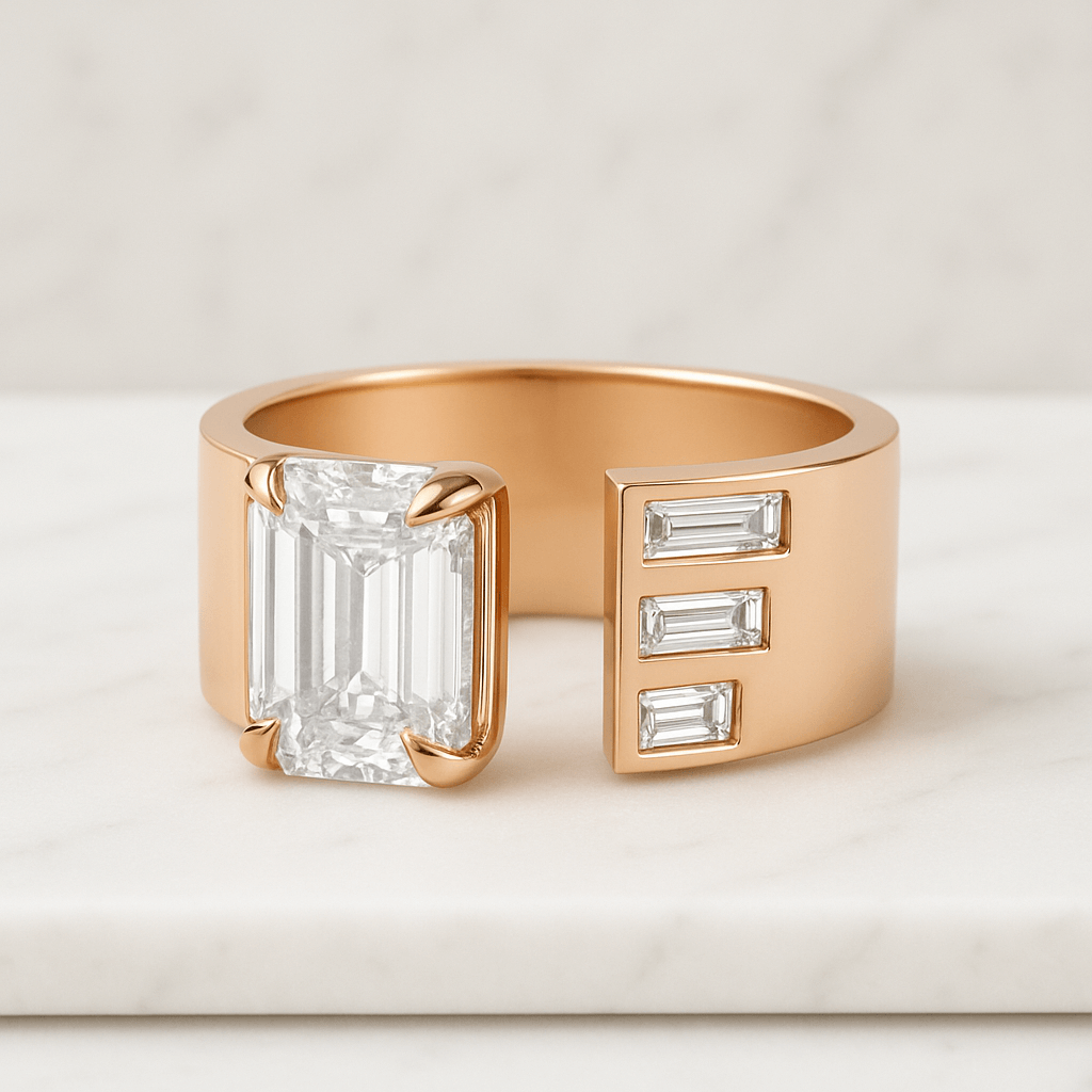 14k Solid Gold Pavé Diamond Wedding Band, Thick Cigar Ring for Women