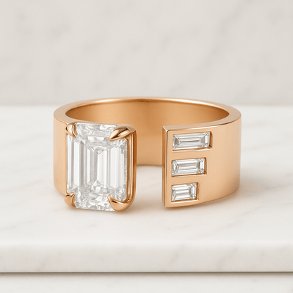 14k Solid Gold Pavé Diamond Wedding Band, Thick Cigar Ring for Women