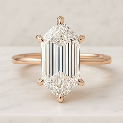 Vintage 3CT Long Hexagon Moissanite Engagement Ring Gold Hidden Halo