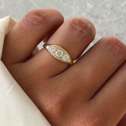 Vintage 4 CT Old Mine Cut Moval Moissanite Engagement Ring, Bezel Set Three Stone Wedding Ring, Hand Engraved Milgrain Ring, Filigree Band
